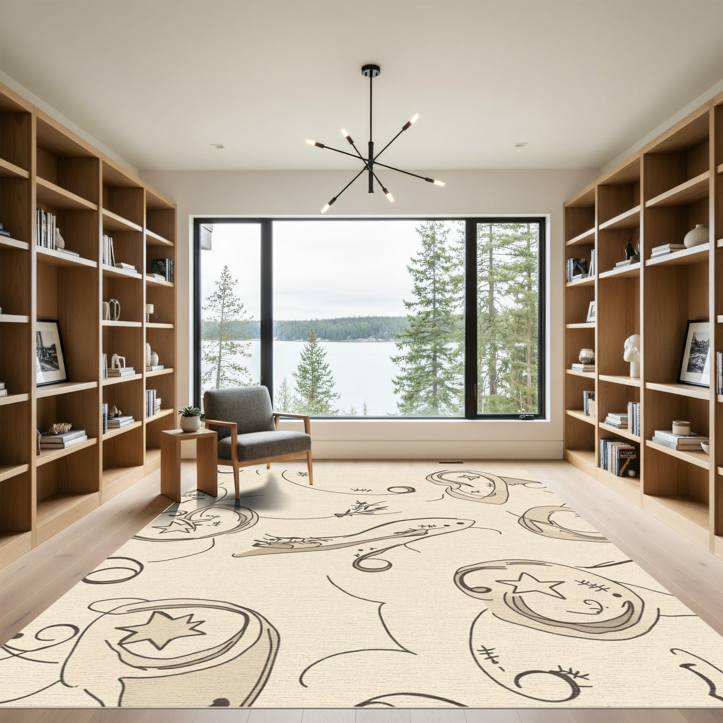 Whimsical Beige Sketchy Star Swirl Rug