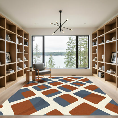Terracotta Blue Diamond Grid Rug