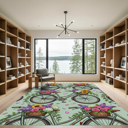 Sage Green Bicycle Meadow Floral Rug