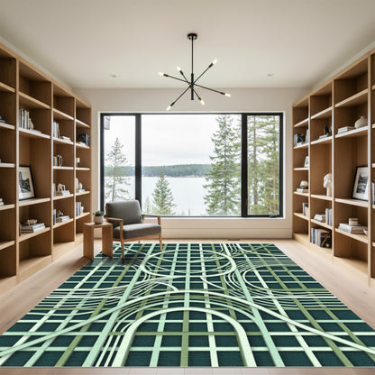 Modern Sage Green Geometric Intersecting Circles Rug