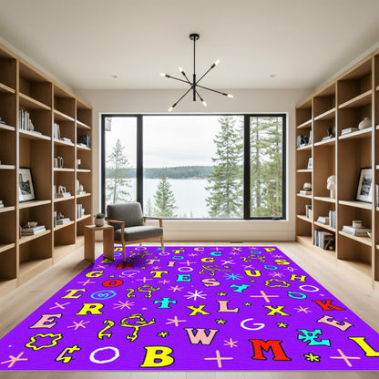 Whimsical Alphabet Scatter On Purple Rug