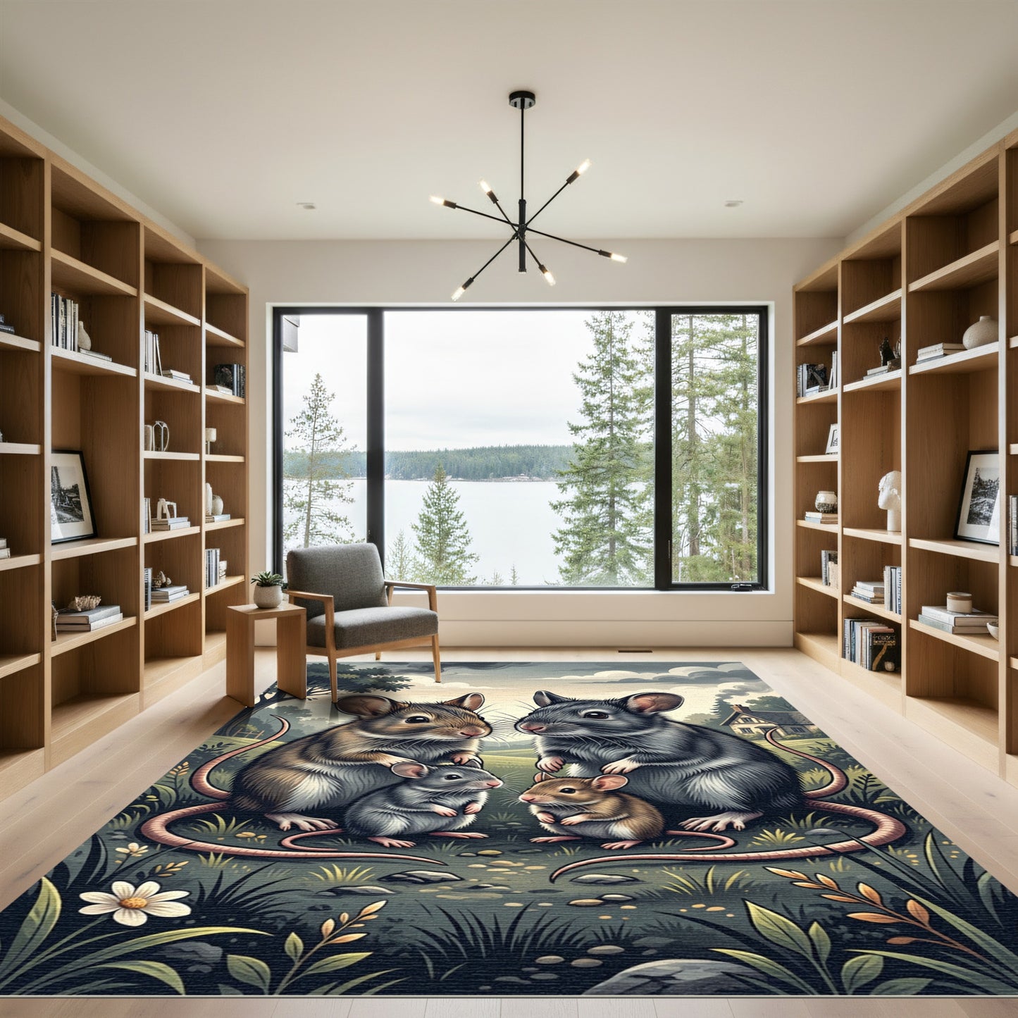 Whimsical Forest Mouse Family Illustration Rug