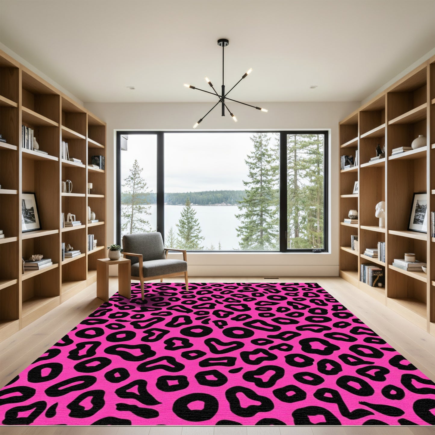 Fuchsia Black Animal Print Accent Rug