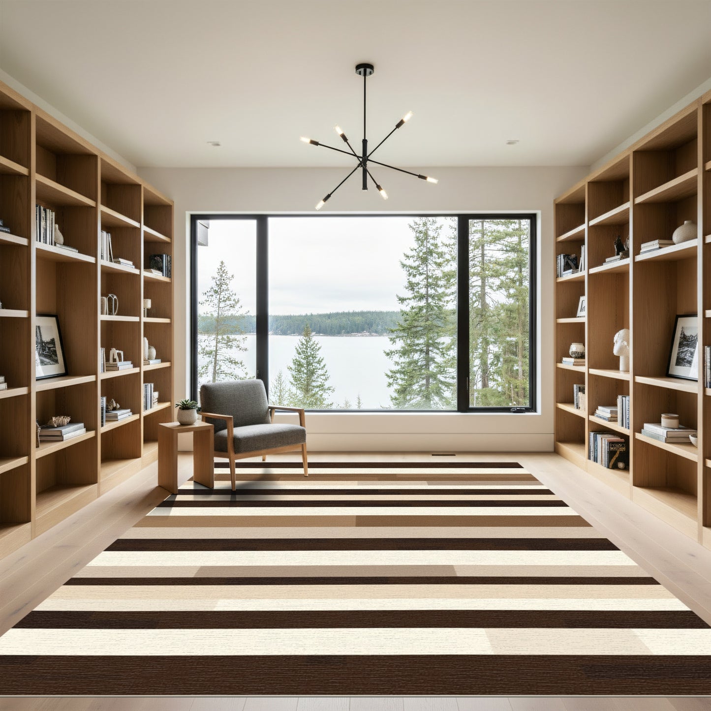 Brown and Cream Horizontal Stripe Rug