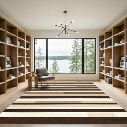Brown and Cream Horizontal Stripe Rug