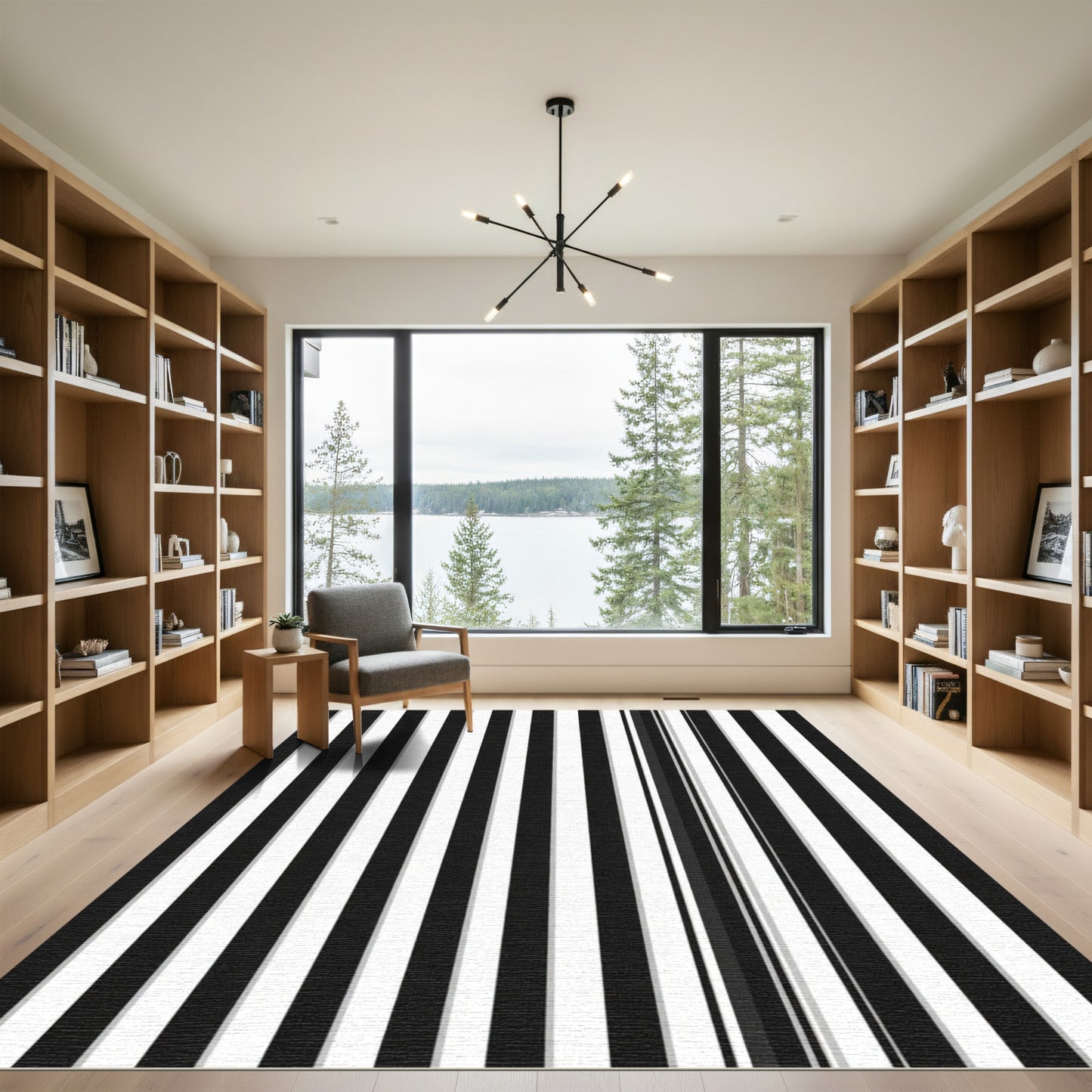 Bold Black White Vertical Stripped Rug