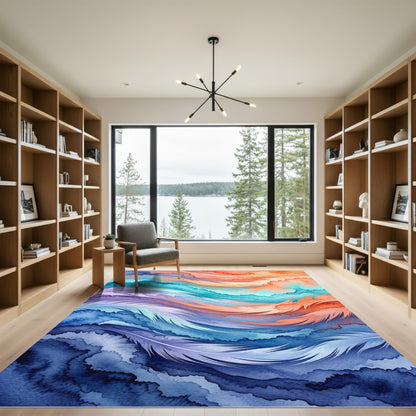 Watercolor Gradient Feather Abstract Wave Rug