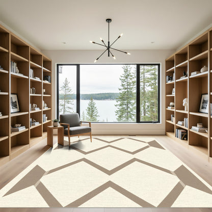 Taupe Geometric Chevron Stripe Rug