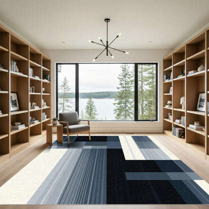 Abstract Blue Geometric Blocks and Lines Rug