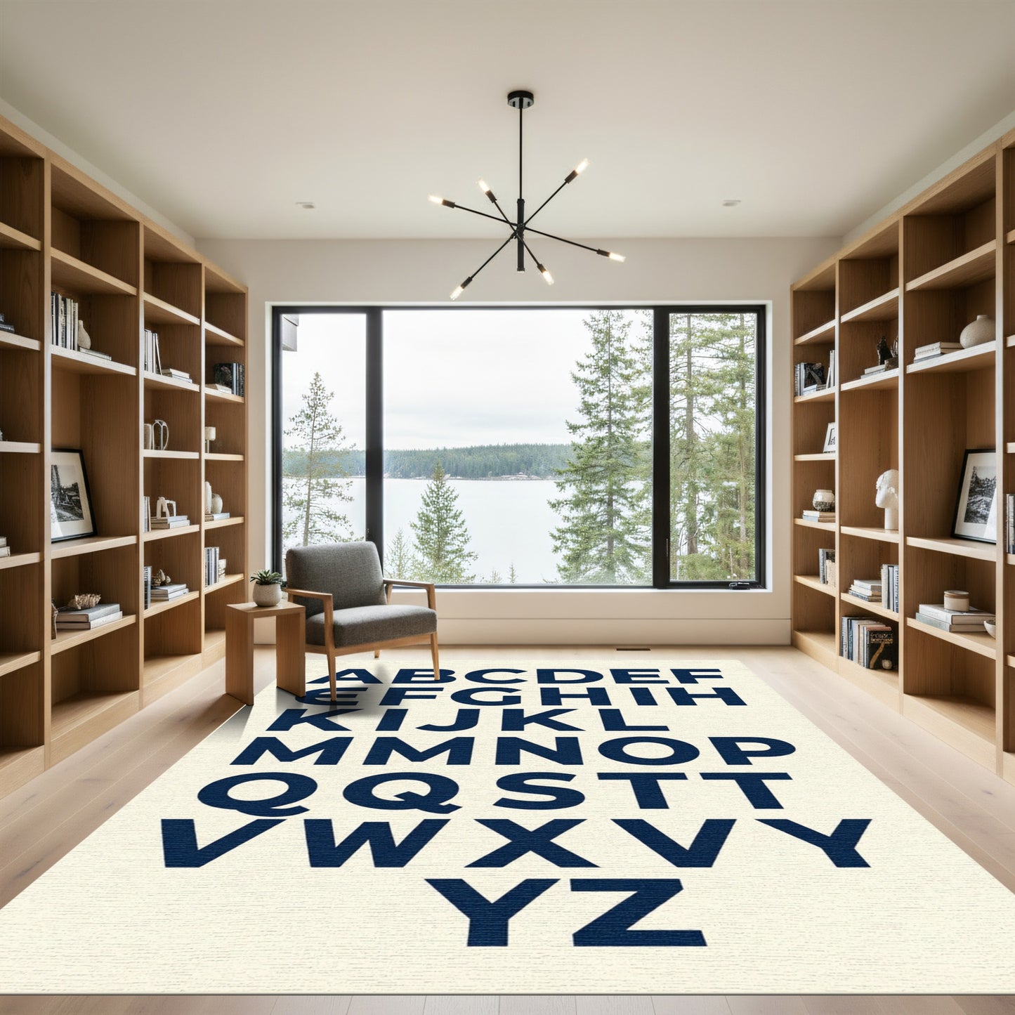 Bold Navy Blue Alphabet Typography Rug