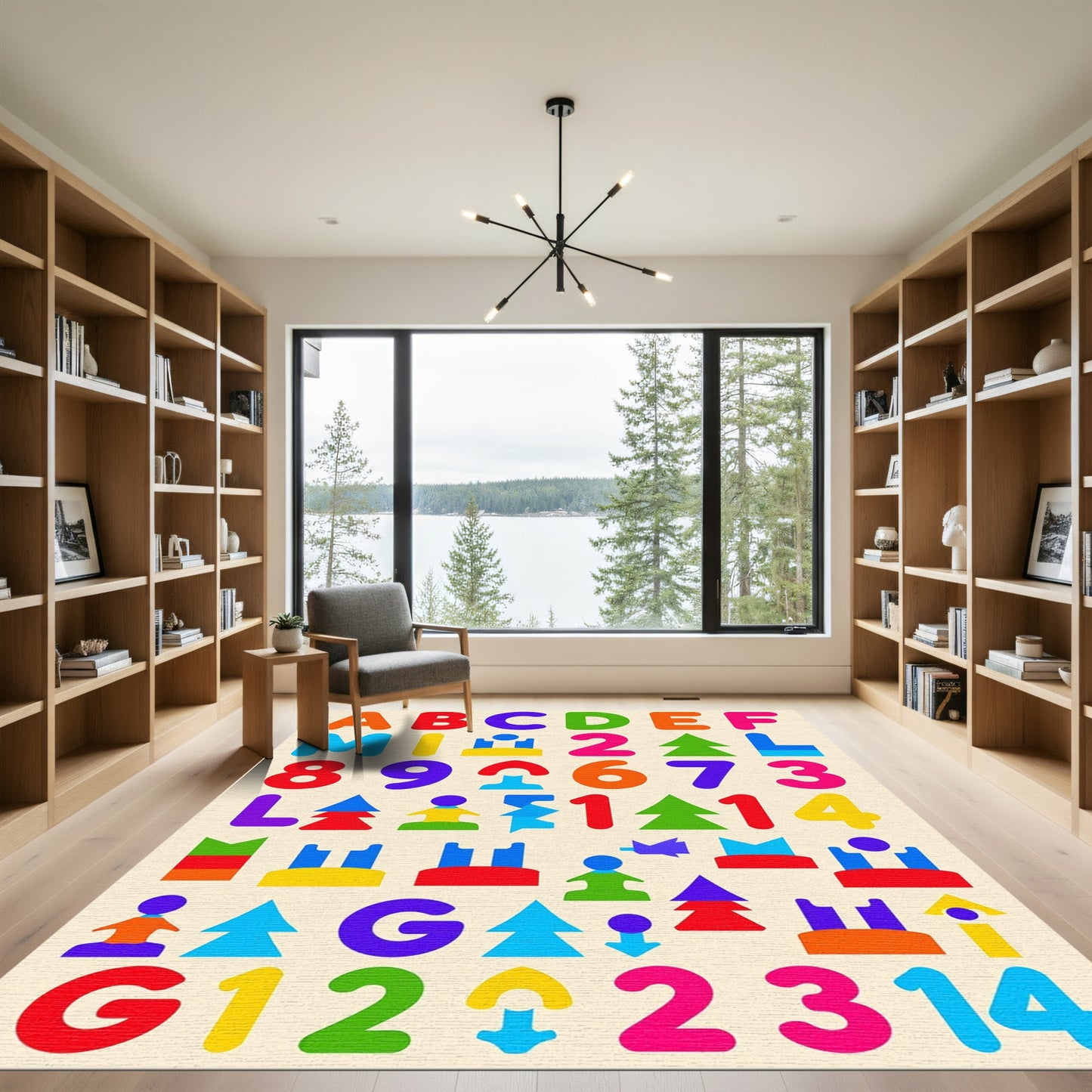 Colorful Alphabet Numbers Geometric Shapes Rug