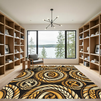 Golden Brown Braided Rope Circles Rug