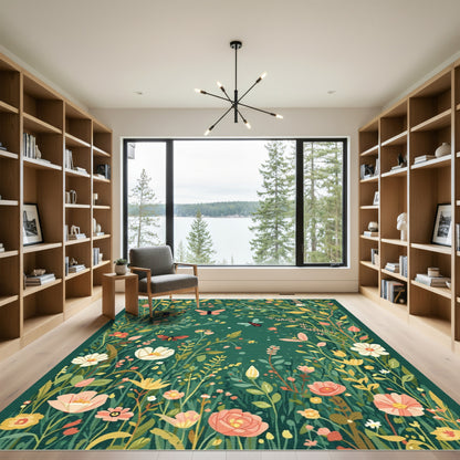 Whimsical Garden Butterflies Bushes Rug