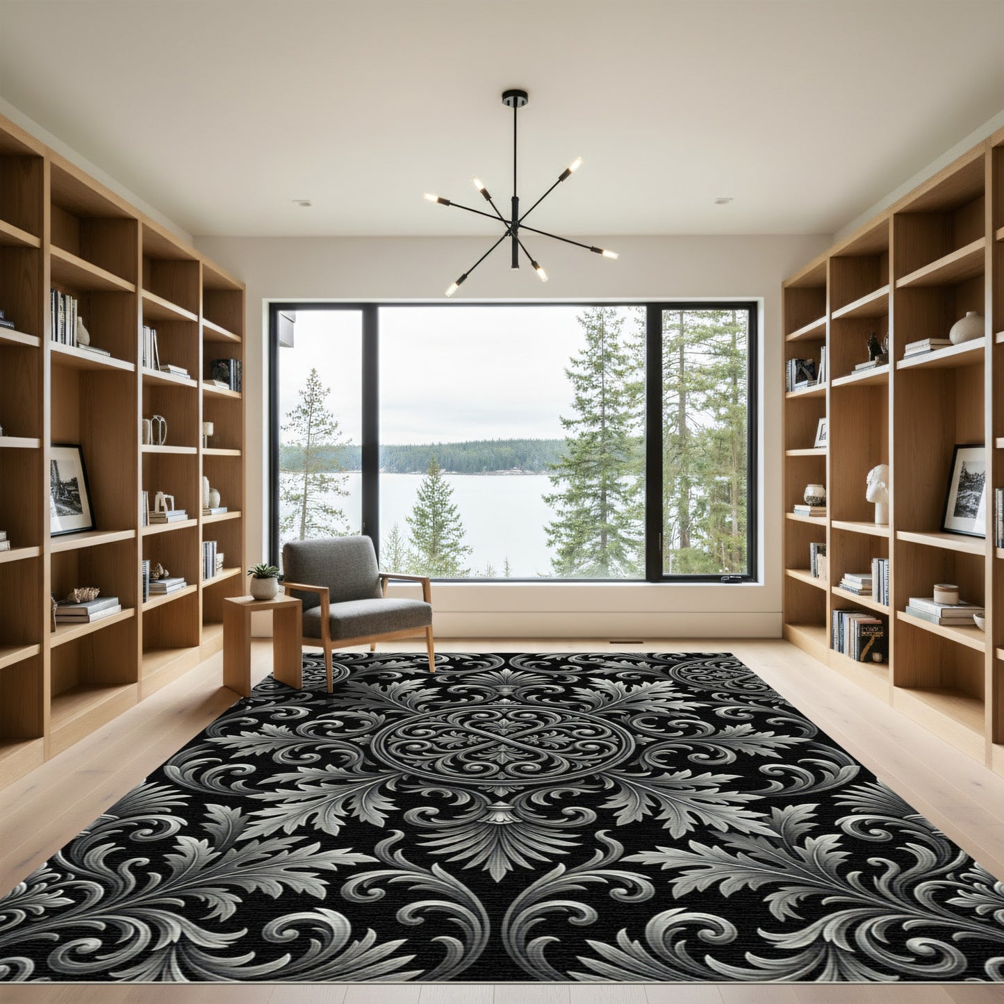 Ornate Silver Acanthus Leaf Medallion Rug