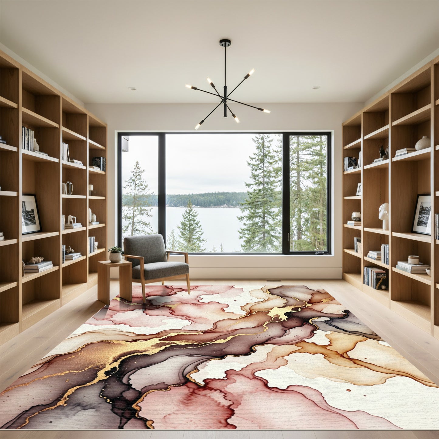Earthy Pink Gold Swirl Art Rug