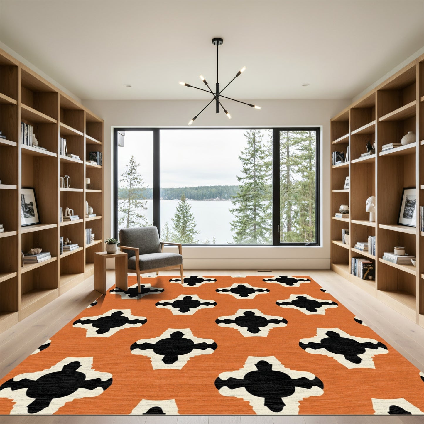 Orange Beige Abstract Quatrefoil Rug