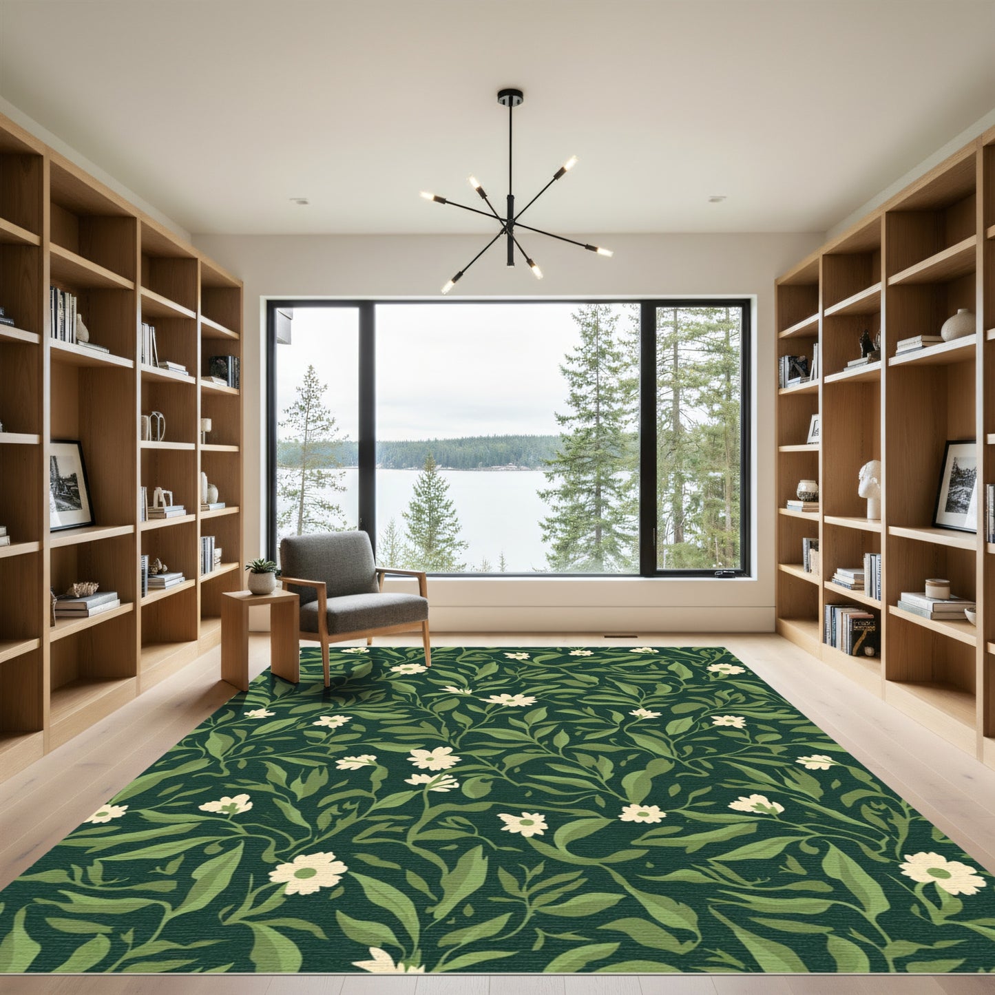 Dark Green Floral Vine Artful Rug