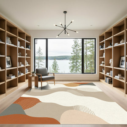 Abstract Earthy Tone Wavy Shapes Rug