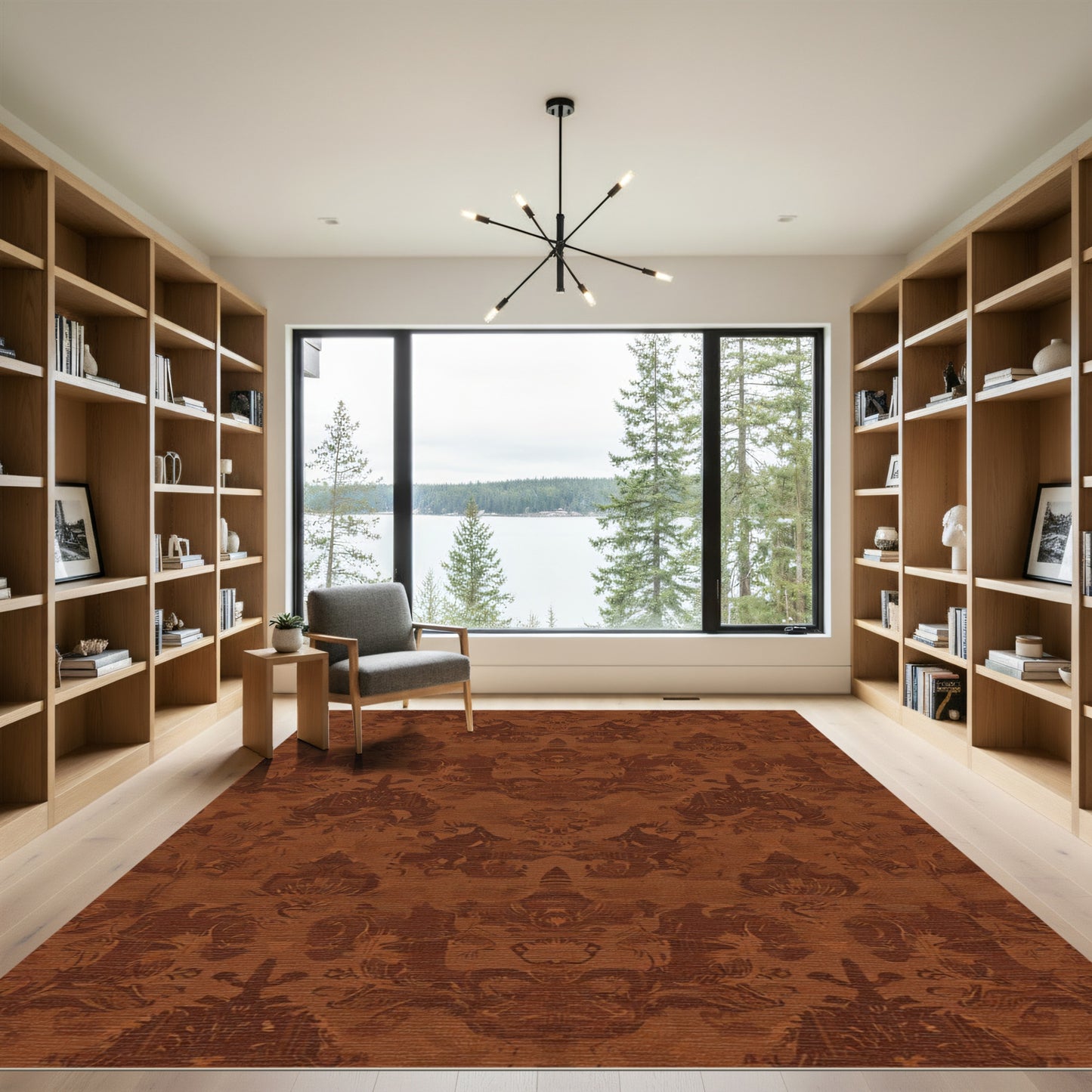 Rich Terra Cotta Ornamental Damask Rug