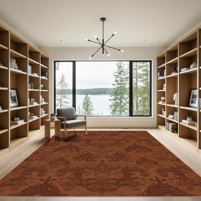 Rich Terra Cotta Ornamental Damask Rug