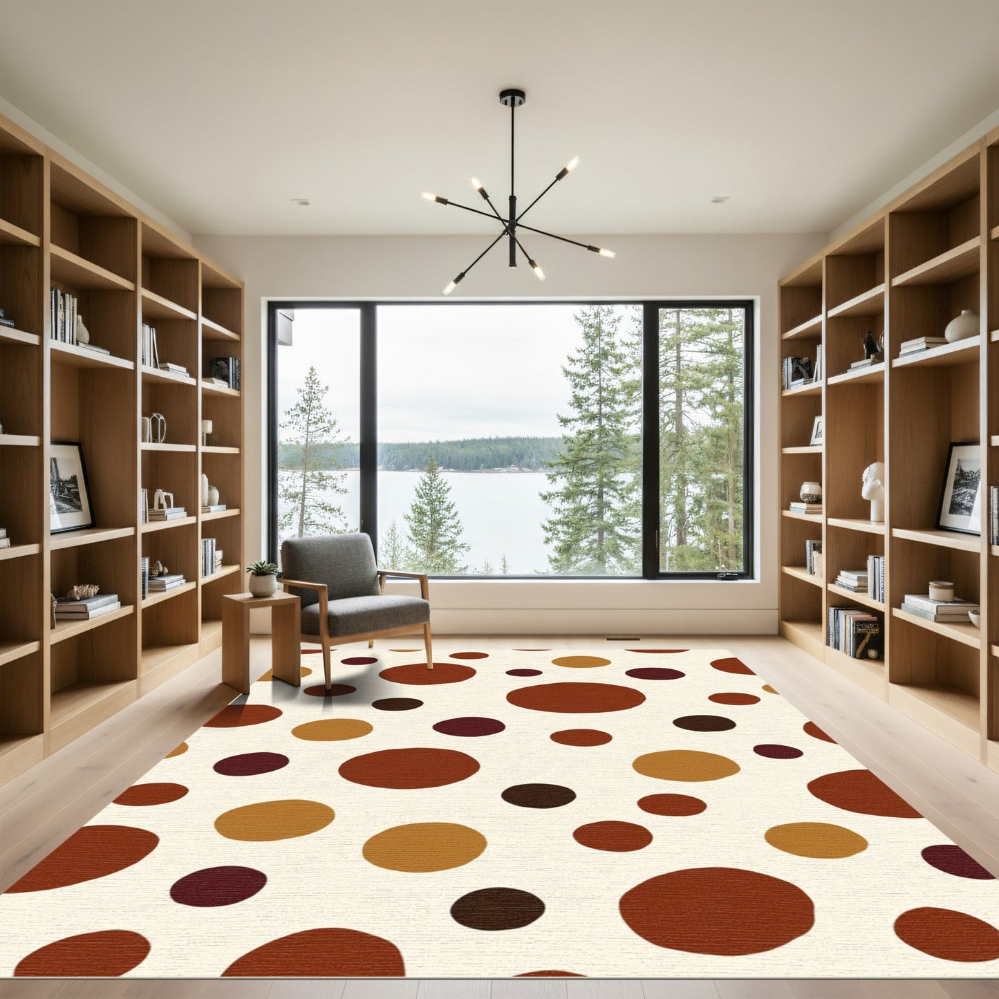 Terracotta Brown Polka Dot Roundel Rug