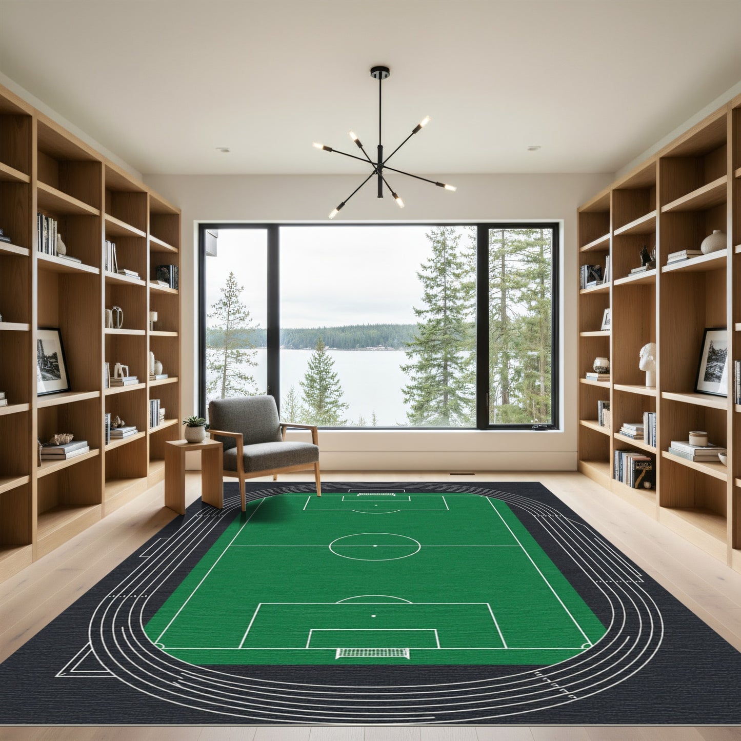 Minimalist Green Soccer Stadium Field Rug