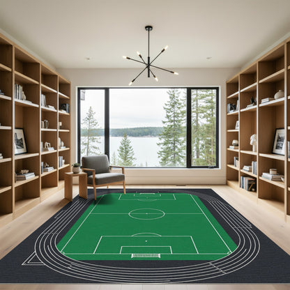 Minimalist Green Soccer Stadium Field Rug