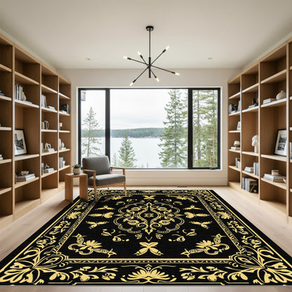 Black And Gold Chinoiserie Butterfly Medallion Rug