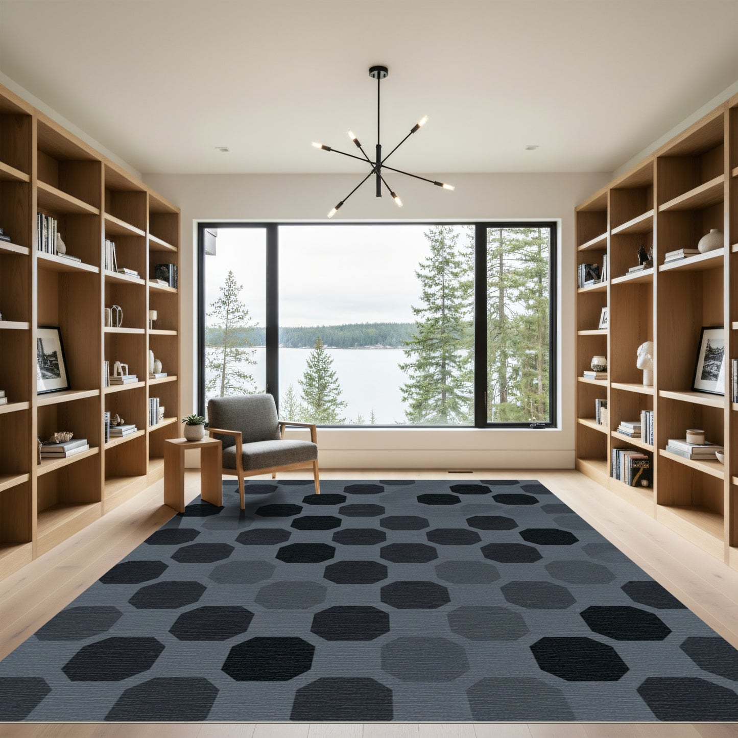 Dark Gray Octagon Grid Rug