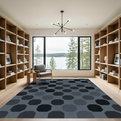 Dark Gray Octagon Grid Rug