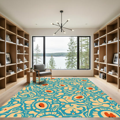 Teal Orange Abstract Eye Floral Rug