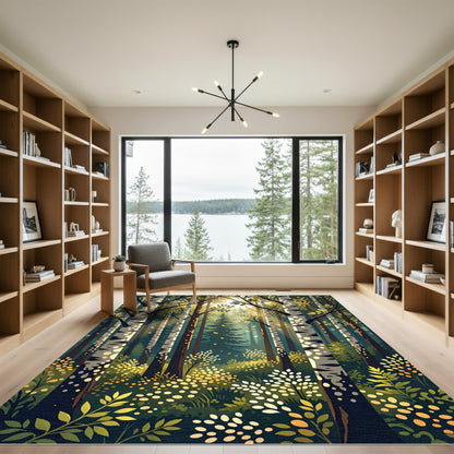 Golden Birch Forest Sunlight Dappled Rug