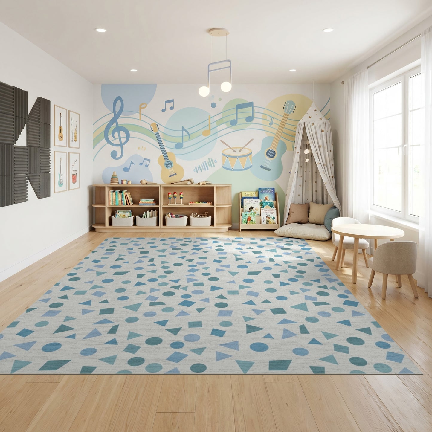 Abstract Blue Triangles Geometric Rug
