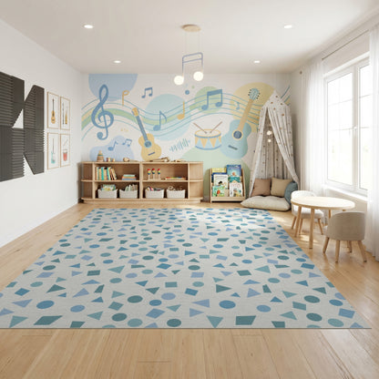 Abstract Blue Triangles Geometric Rug
