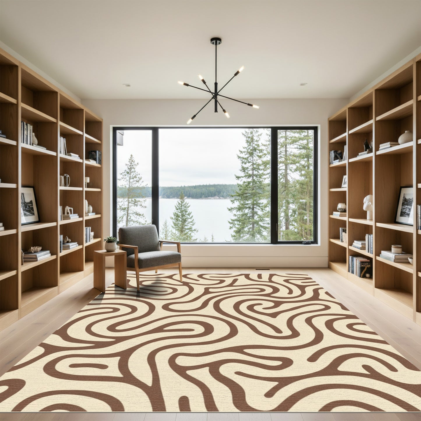 Cream Brown Abstract Swirl Rug