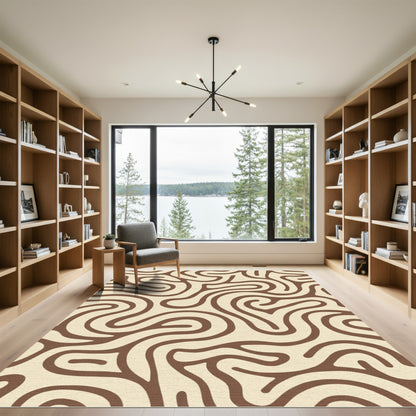 Cream Brown Abstract Swirl Rug