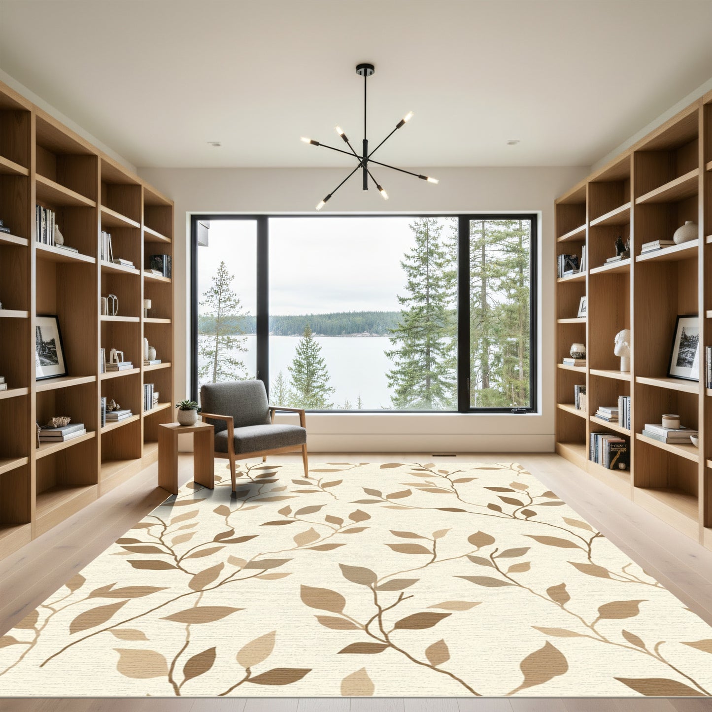 Brown Leafy Vine Scroll Rug