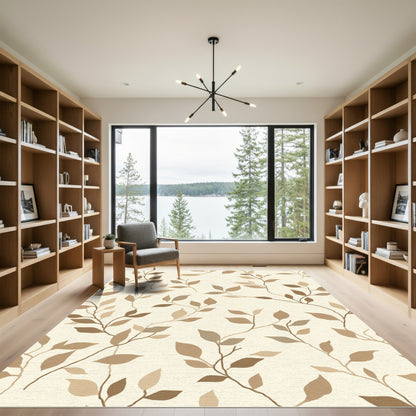 Brown Leafy Vine Scroll Rug