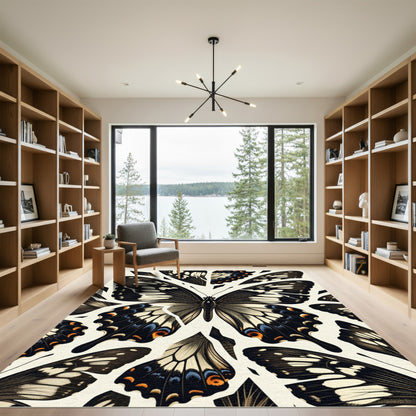 Elegant Monochrome Butterfly Wing Composition Rug