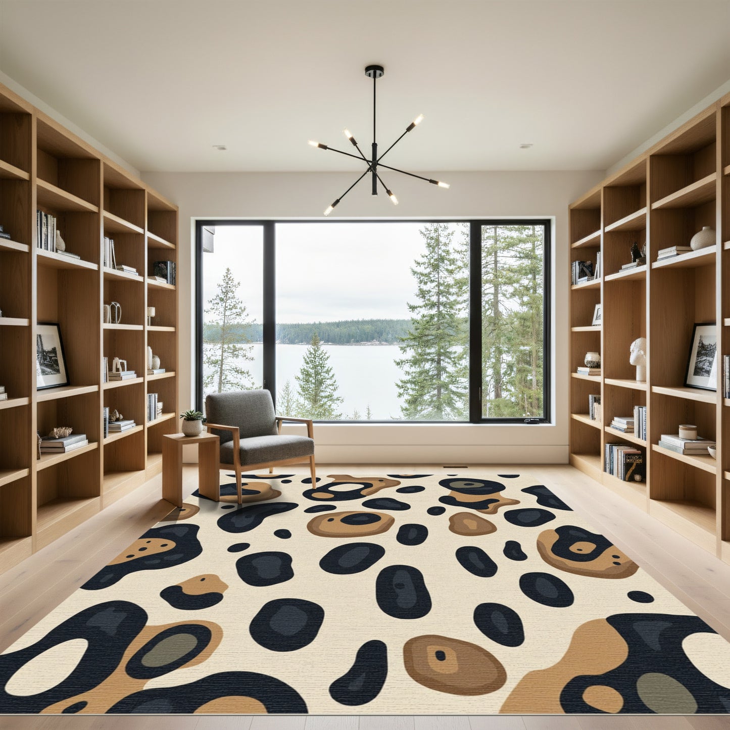 Tan Black Abstract Spots Rug