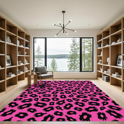 Hot Pink Black Animal Spots Rug