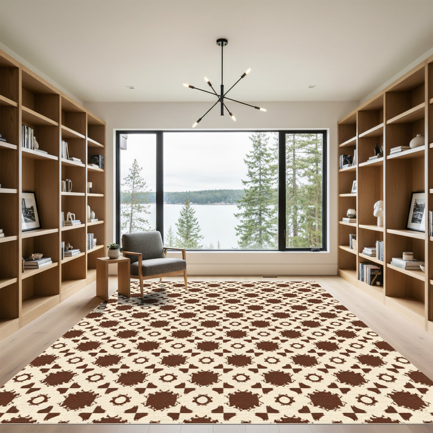 Cream Brown Starburst Geometric Repeat Rug