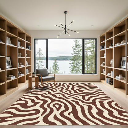 Brown Cream Striped Animal Print Rug
