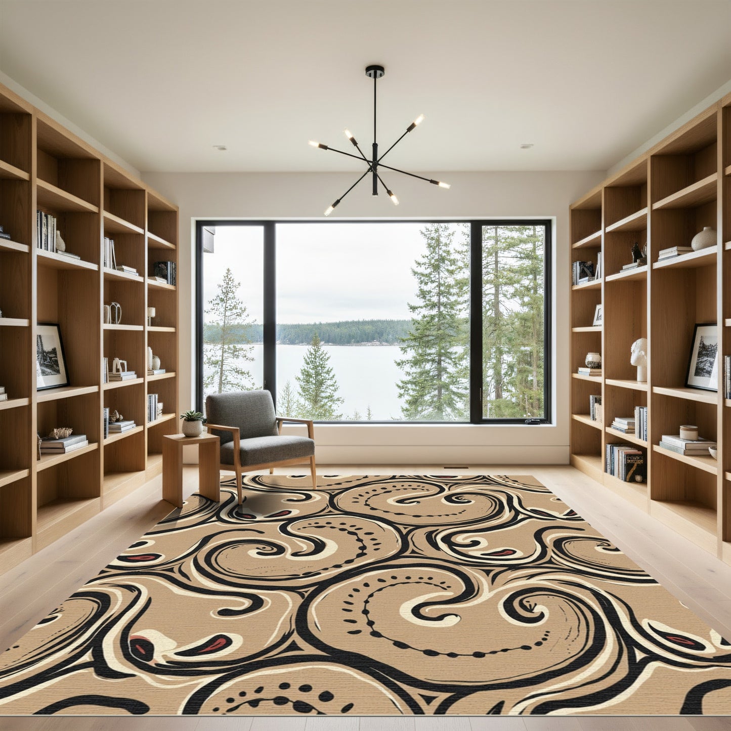 Earthy Swirls and Red Dot Accents Rug