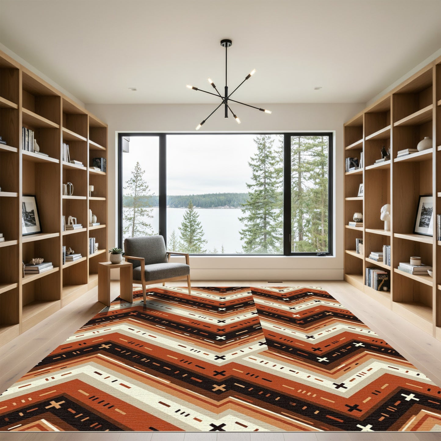 Earthy Chevron Geo Abstract Copper Rug