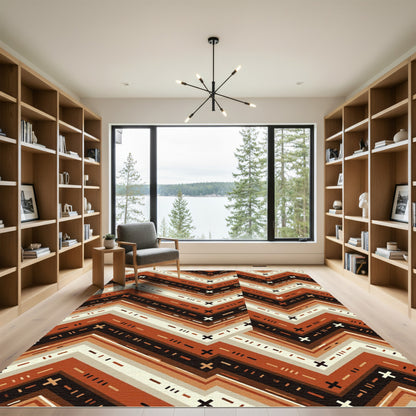 Earthy Chevron Geo Abstract Copper Rug