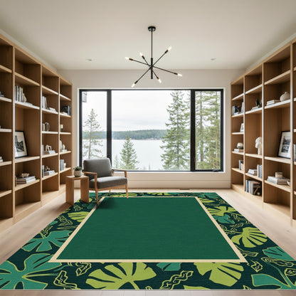 Emerald Green Tropical Leaf Frame Rug