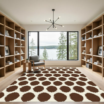 Brown Spotted Cream Abstract Circles Rug