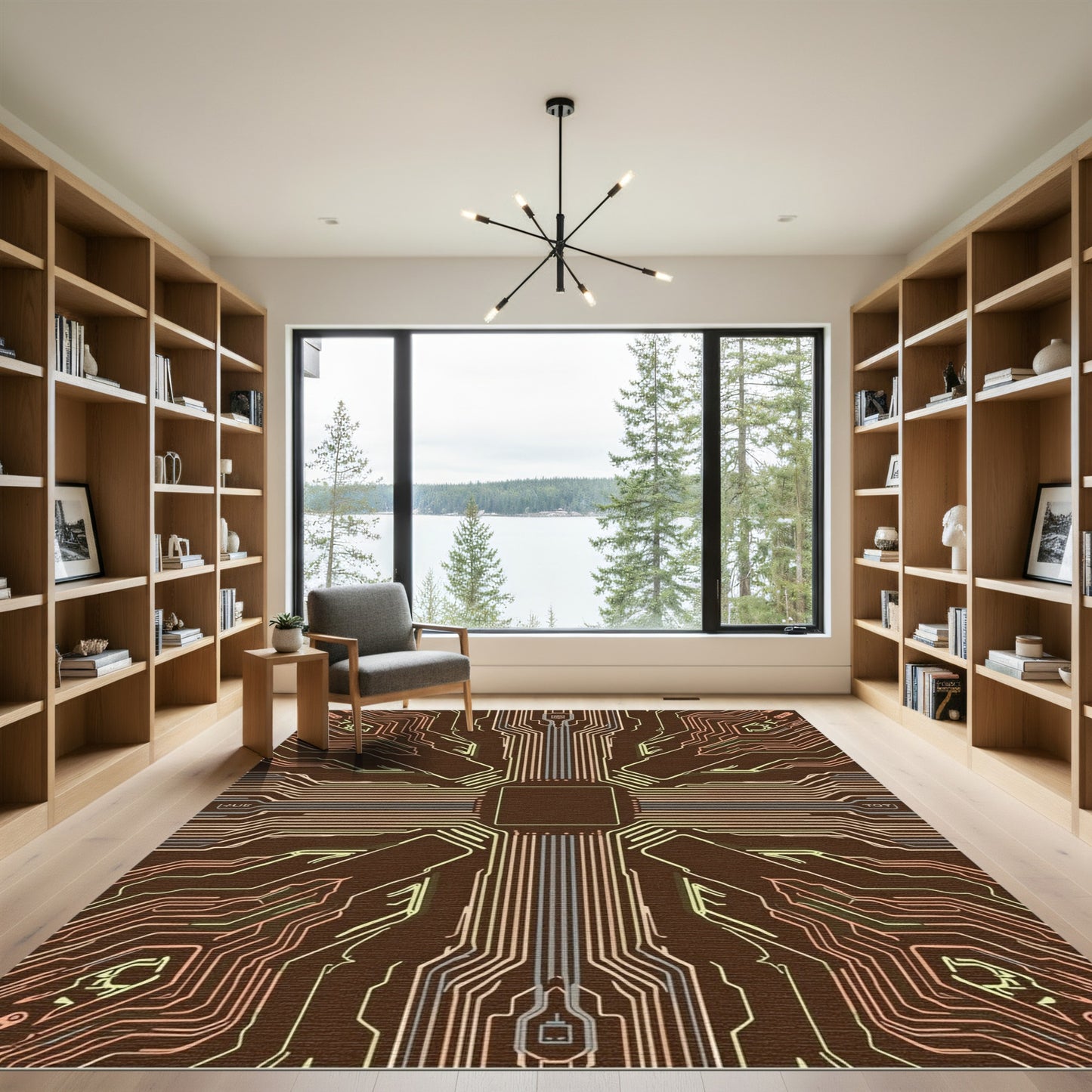 Circuit Board Lines Copper Gold Rug