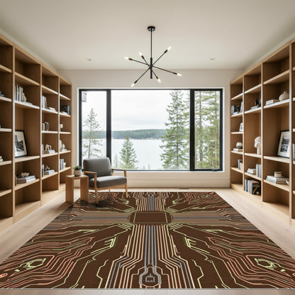 Circuit Board Lines Copper Gold Rug